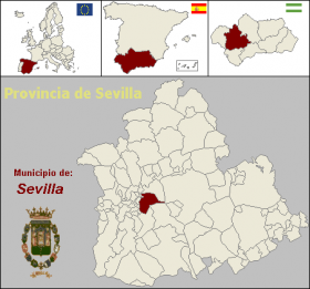 Situación de la provincia de Sevilla en el mapa provincial de España