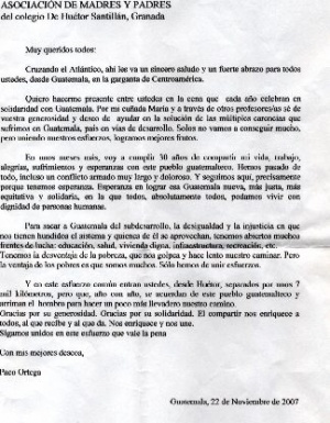 carta del Parroco Don Paco Ortega